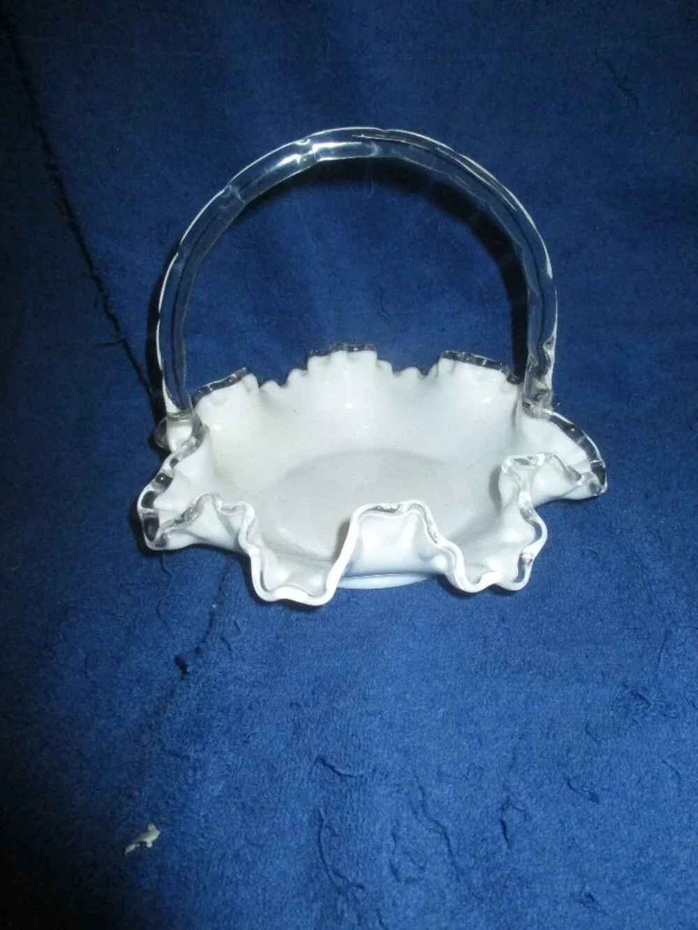 Vintage Fenton Silver Crest Ruffled White Milk Glass 7
